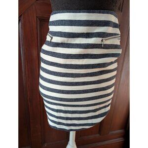 Ann Taylor Womens Linen Striped Pencil Skirt With Front Zippers Size 2